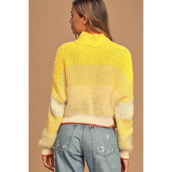 Bucket List Free People Sunbrite Yellow Multi Chunky Knit Turtleneck Sweater - Picture 6 of 12